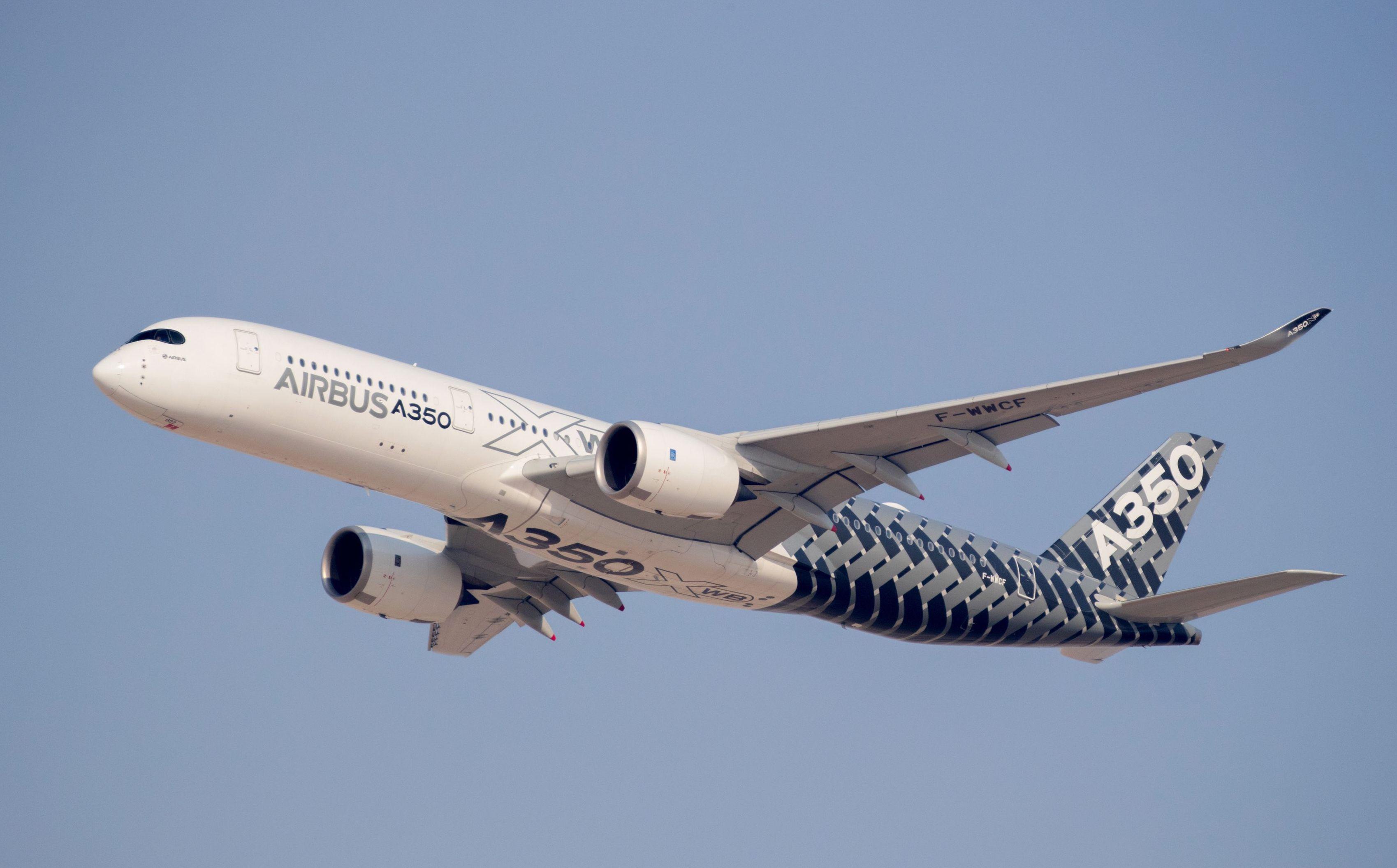 An Airbus A350 in flight.